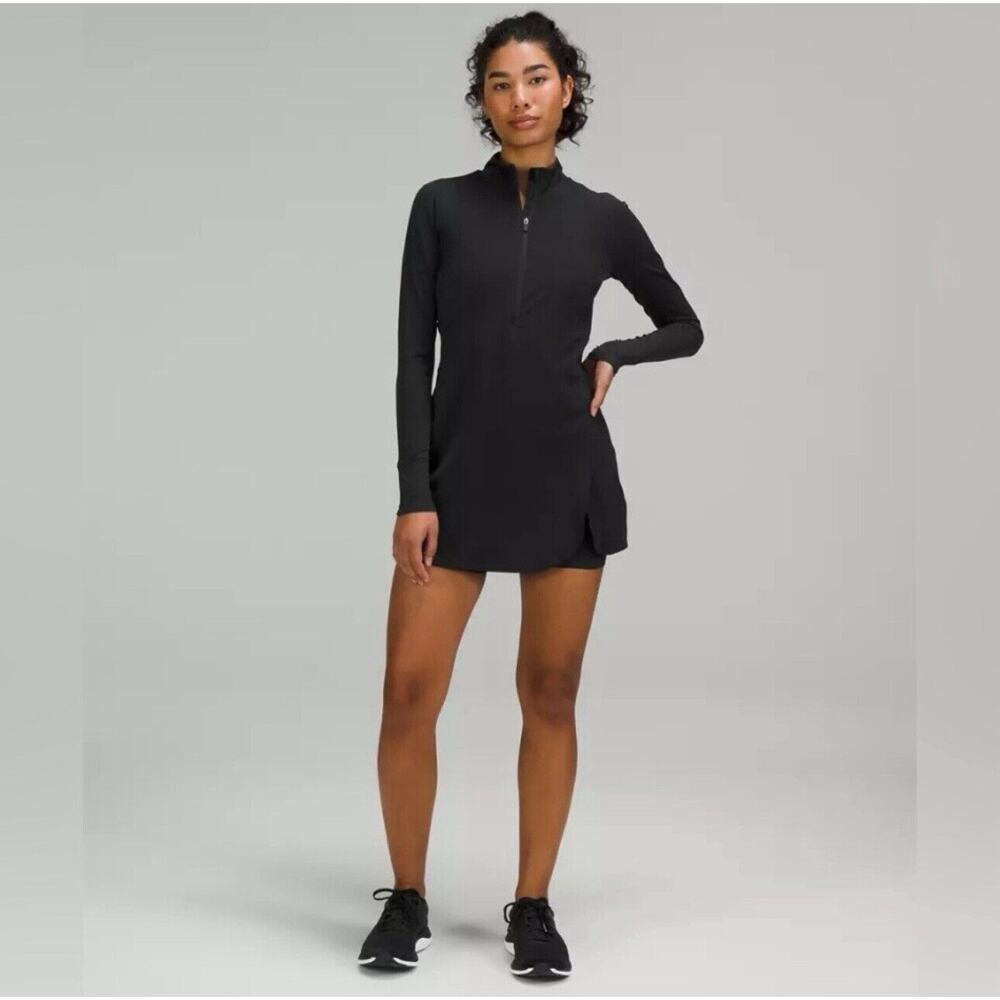 Size 8 NWT Lululemon Nulux Long-Sleeve Tennis Dress in Black Shorts Lined